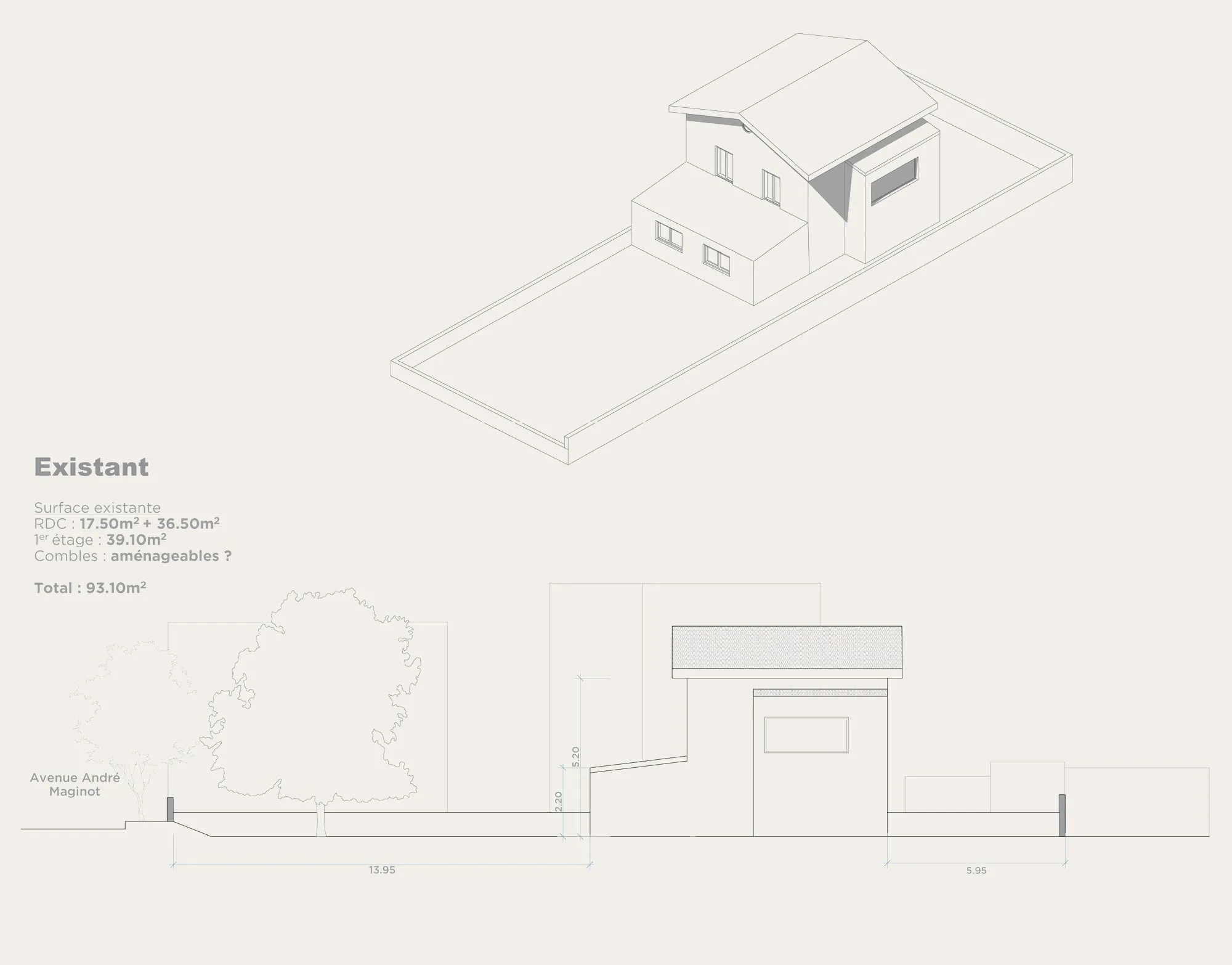 Surélévation, Vitry — Existant — 93,10 m²